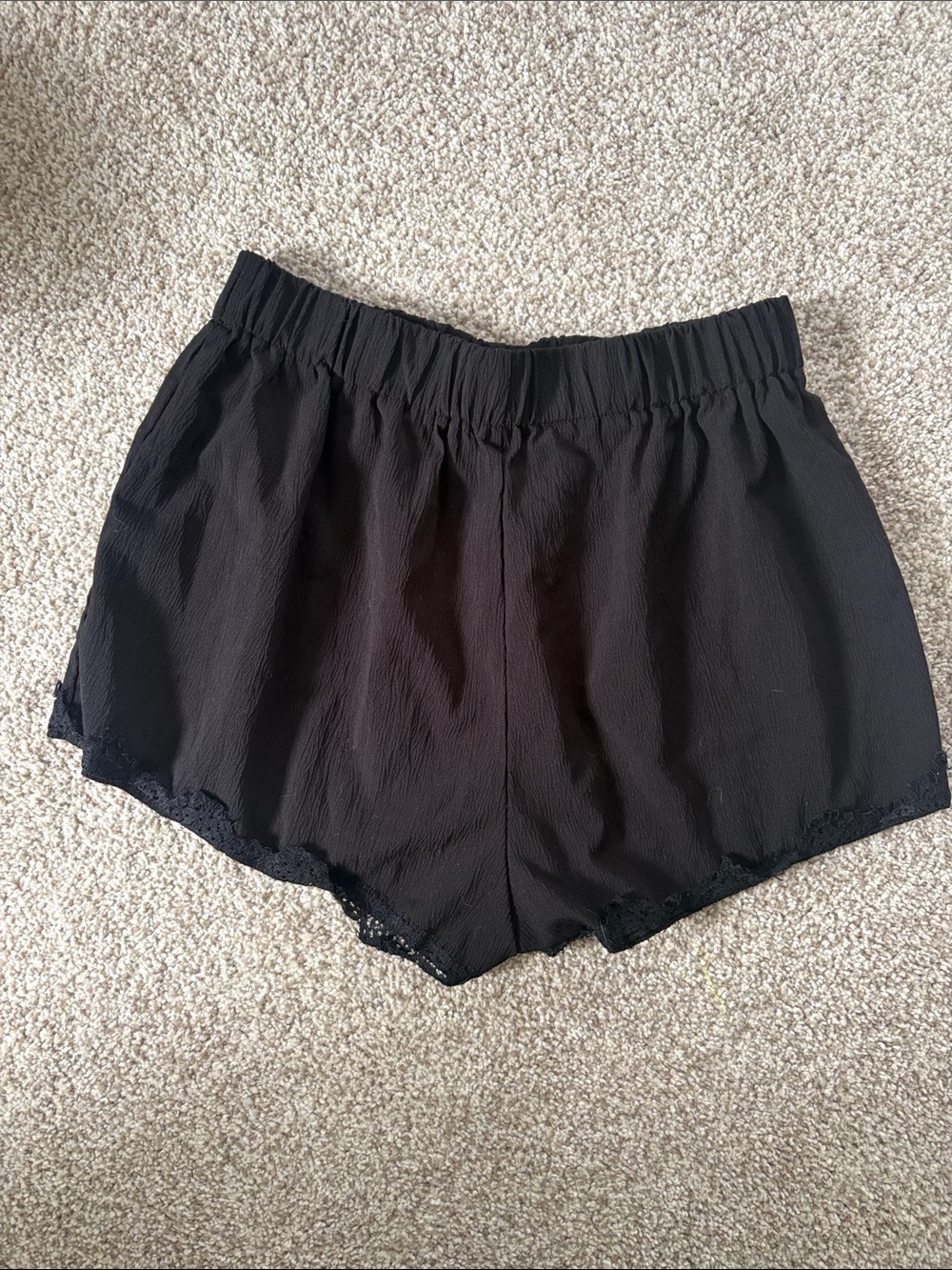 SHEIN Black Elastic Waist Lace Trim Lounge Shorts